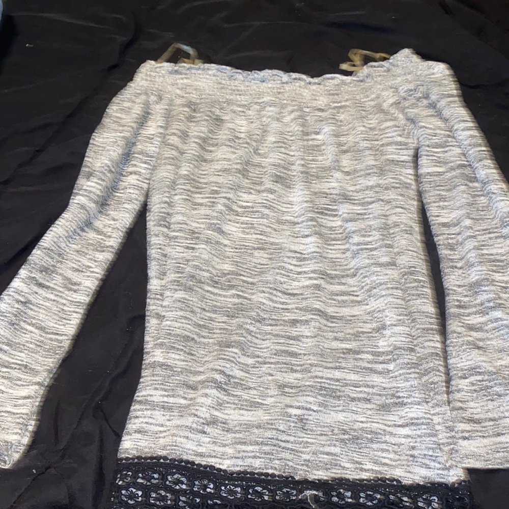 Off the shoulder gray sweater
